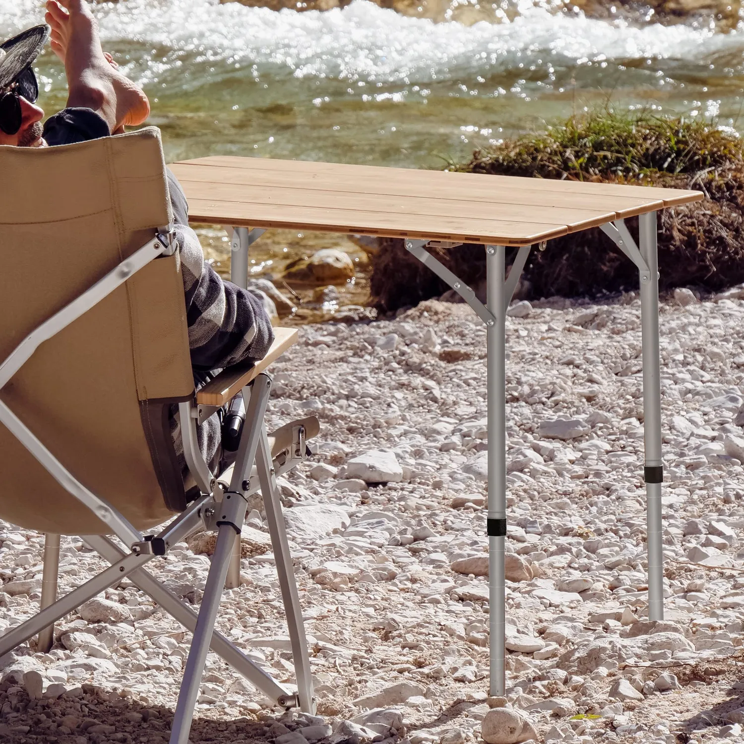 Campo Libre Lara Campingtisch Bambus höhenverstellbar 42-65 cm