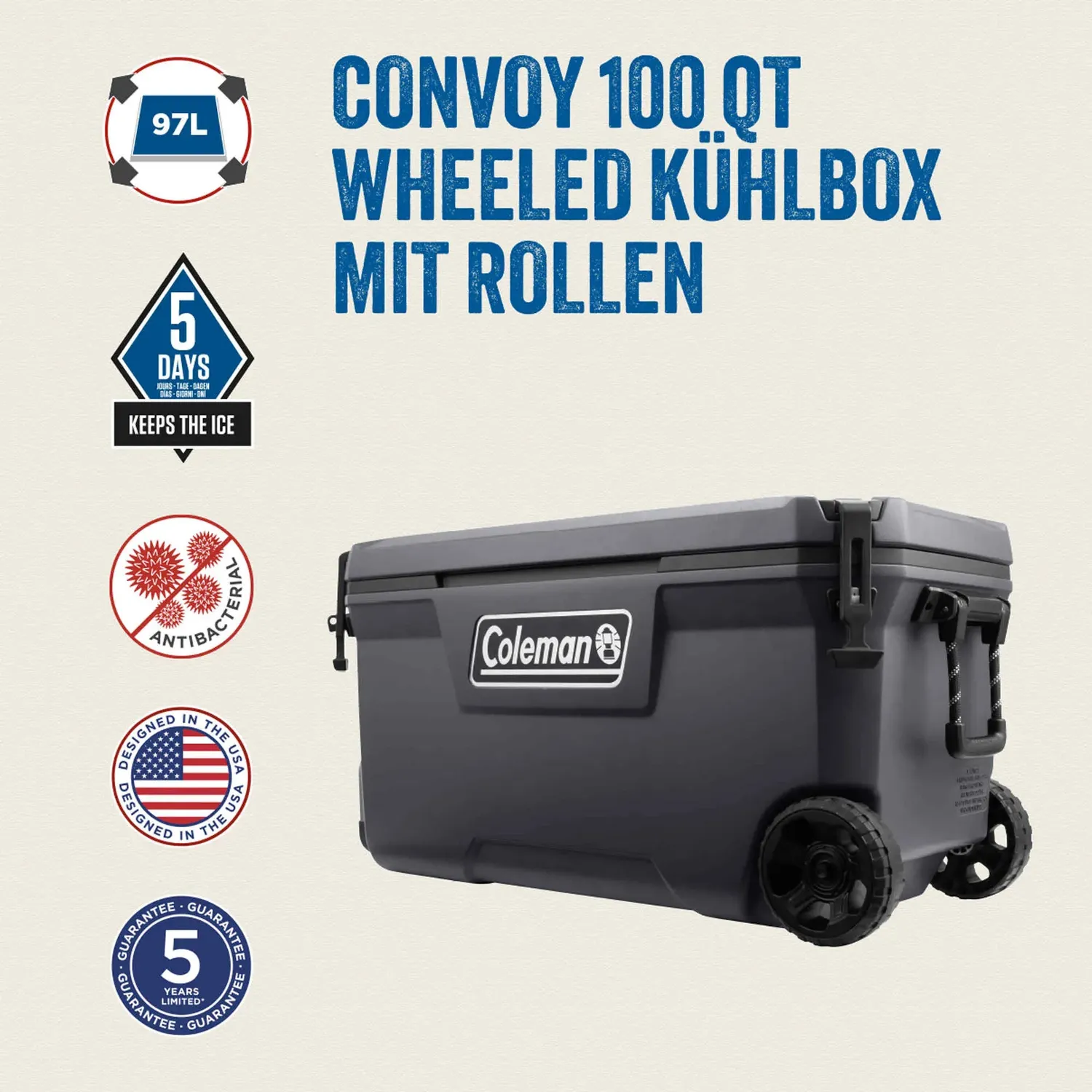 Coleman Convoy 100QT Kühlbox 97L mit Rollen 5 Tage