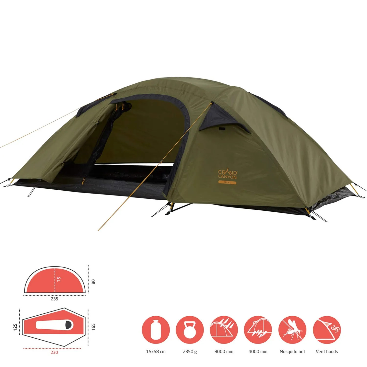 Grand Canyon Apex 1 Zelt 1-2 Personen Olive wasserdicht