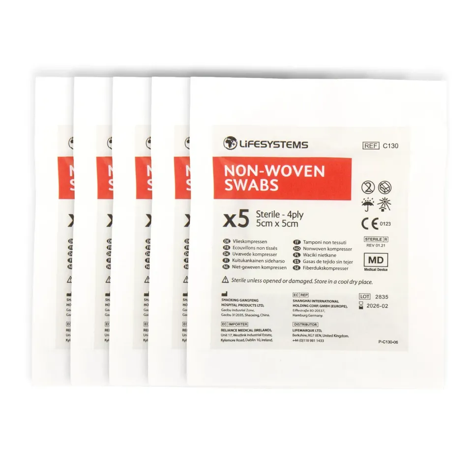 Lifeventure 4-Ply Mulltupfer steril 5er Pack Baumwolle