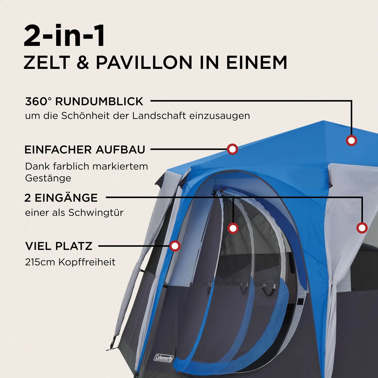 Coleman Octagon 8 Familienzelt 8 Personen blau 4500mm