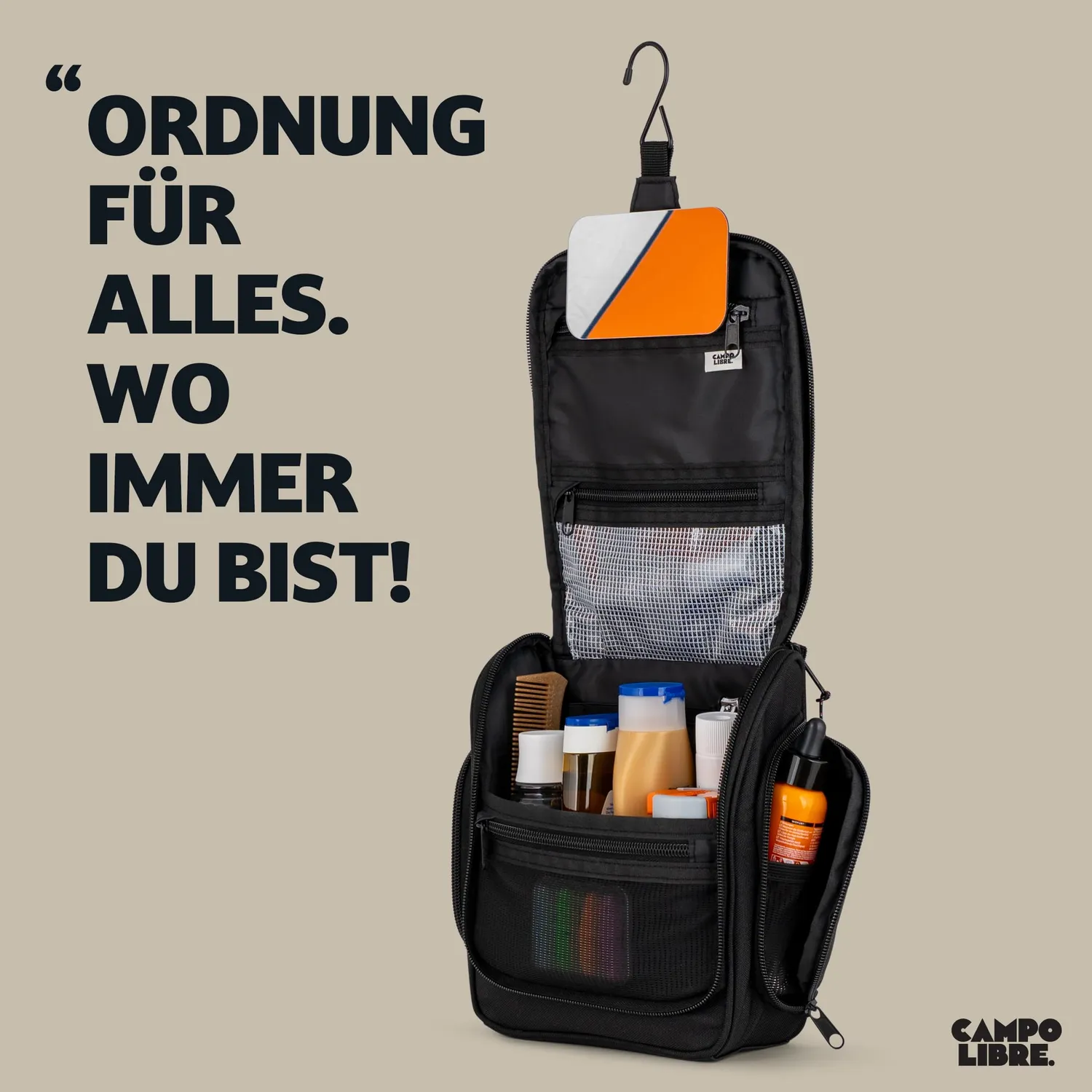 Campo Libre Tony Kulturbeutel All Black hängend 11 Fächer