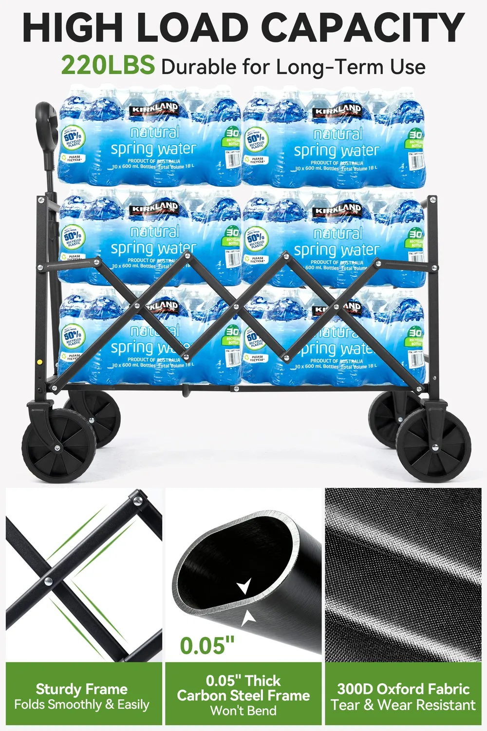 Hikenture Faltbarer Bollerwagen 80L bis 100 kg belastbar