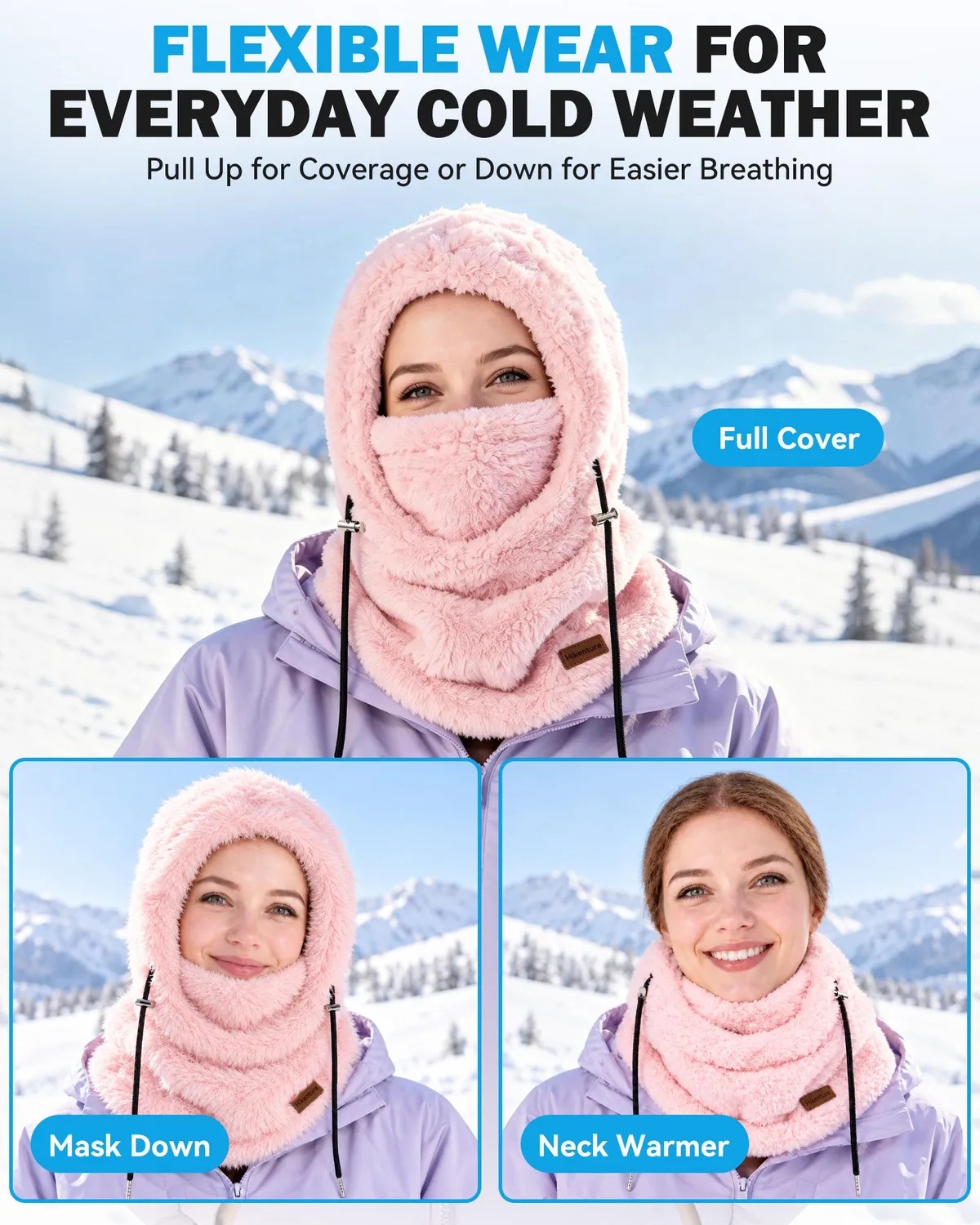 Hikenture Winter Balaclava Skimaske Schwarz Fleece warm