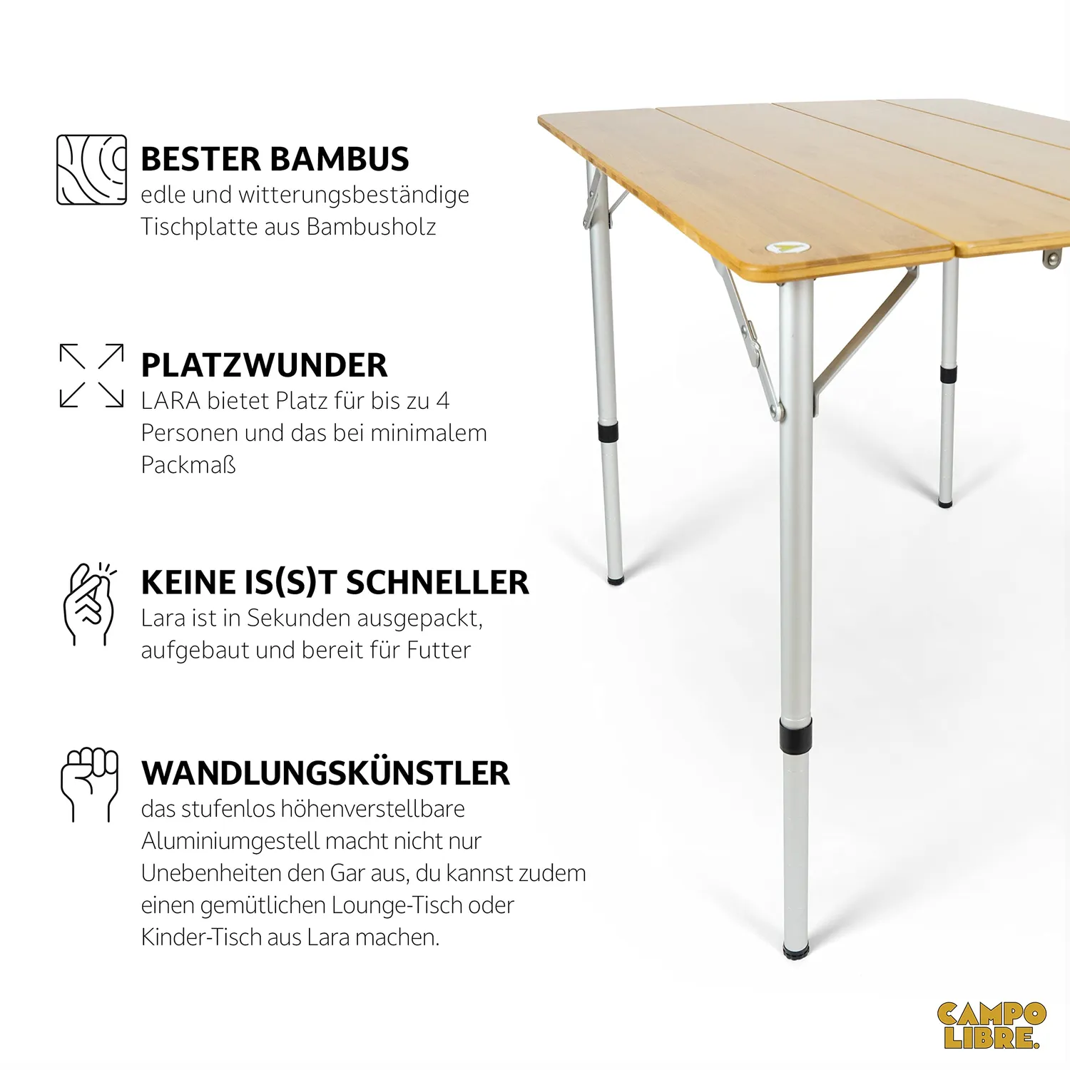 Campo Libre Lara Klapptisch Bambus wetterfest für 4 Personen
