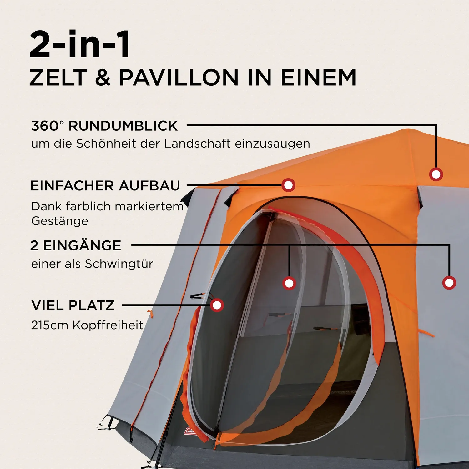 Coleman Octagon 8 Familienzelt 6-8 Personen orange