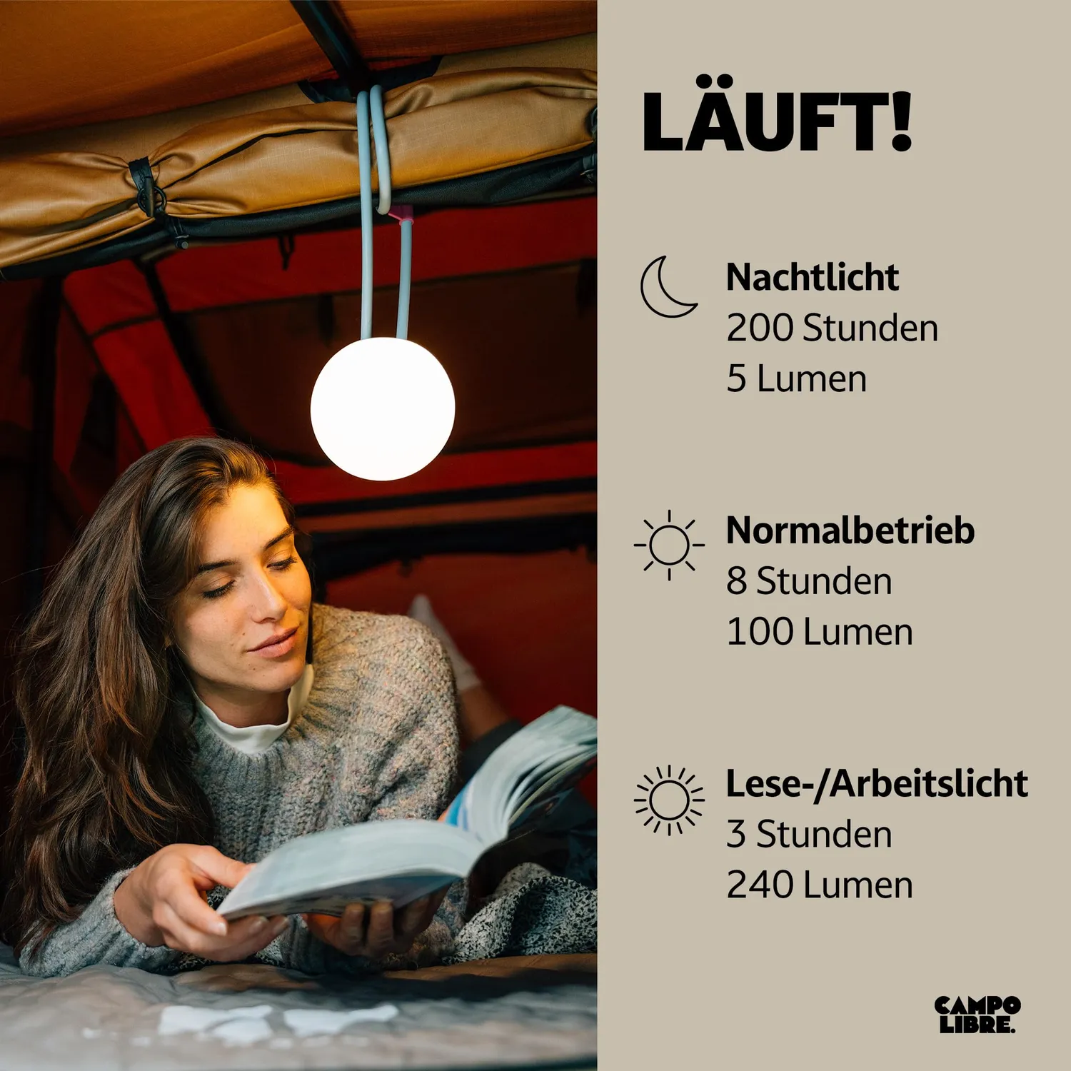 Campo Libre Leni Sphere Campinglampe Rund Grau dimmbar
