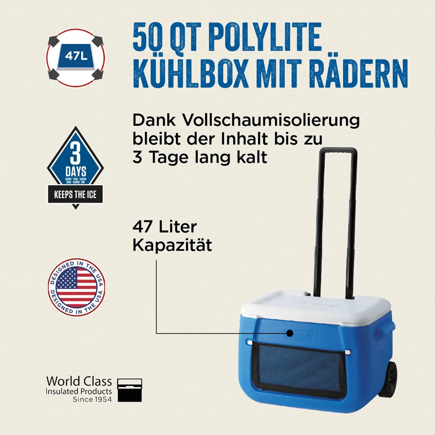 Coleman Polylite 50QT Wheeled Kühlbox 46 Liter 3-Tage