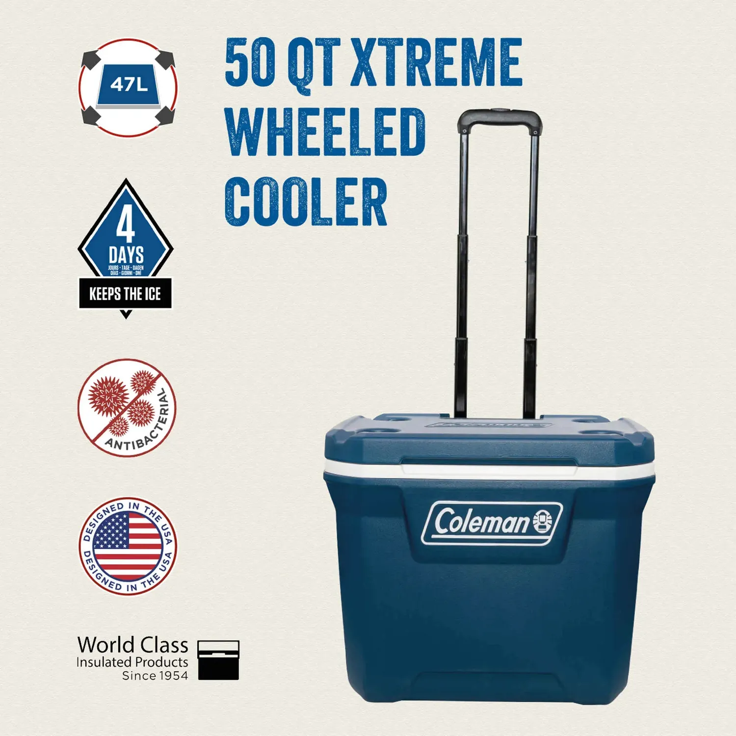 Coleman Xtreme 50QT Wheeled Kühlbox mit Rollen 47 Liter