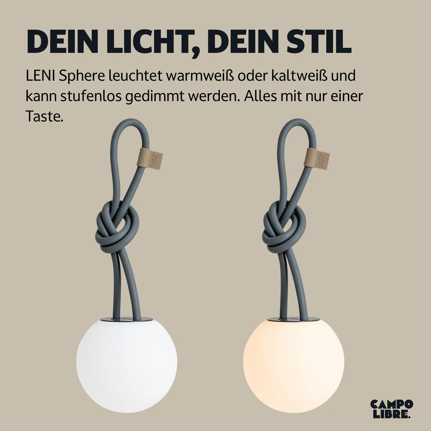 Campo Libre Leni Sphere Campinglampe Rund Grau dimmbar