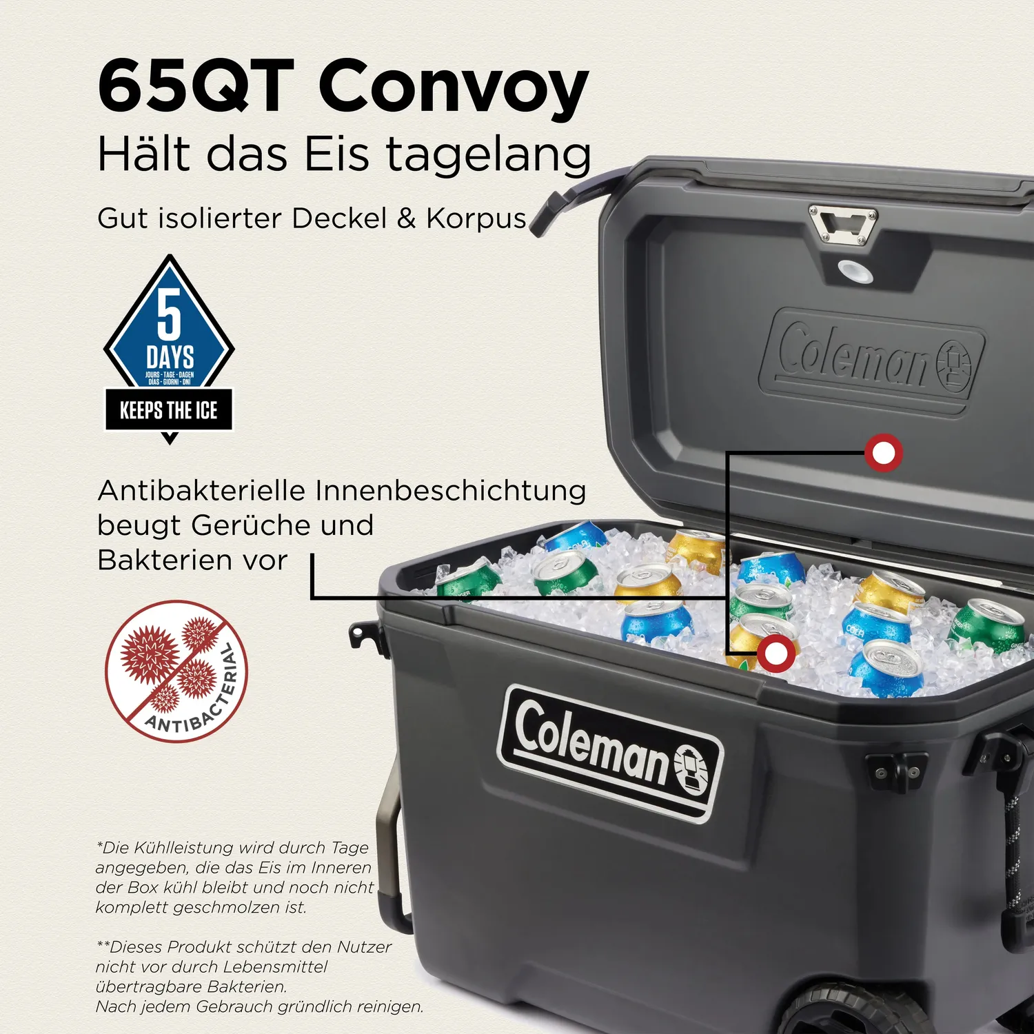 Coleman Convoy 65QT Kühlbox mit Rollen 66 Liter 5 Tage