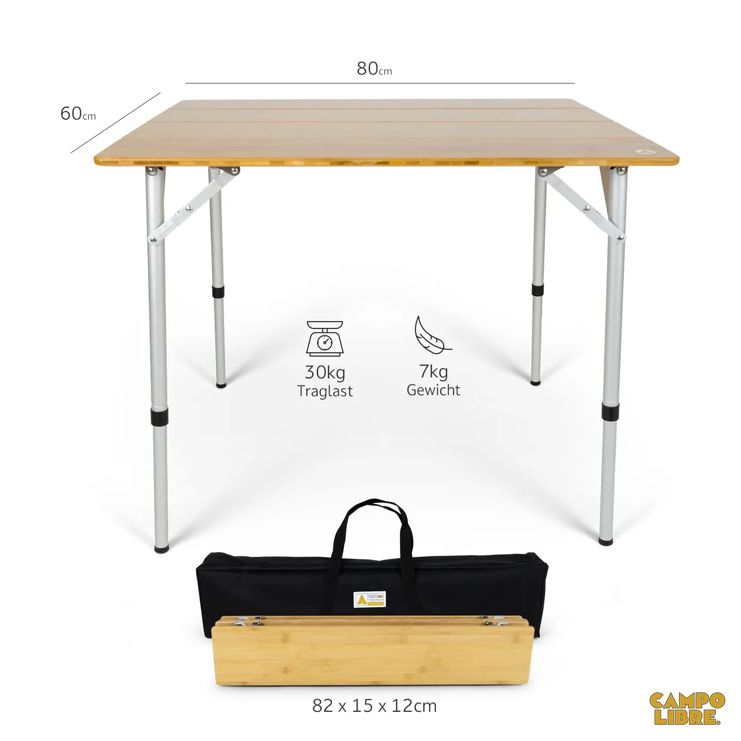 Campo Libre Lara Campingtisch Bambus höhenverstellbar 42-65 cm